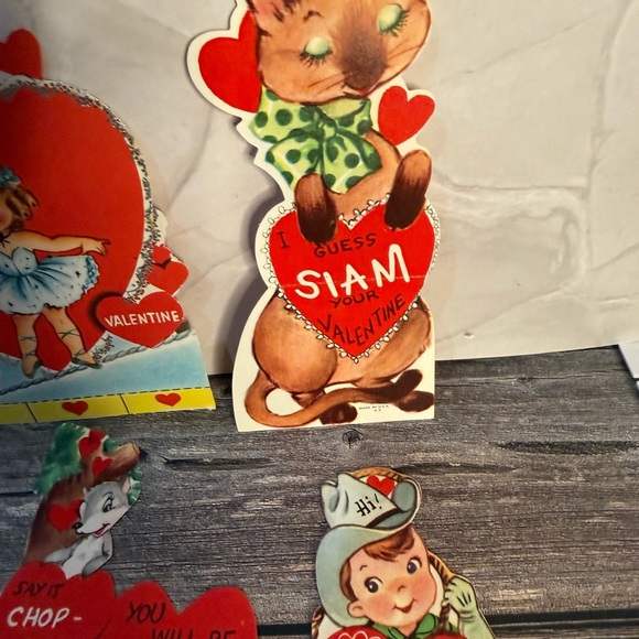 Vintage Valentine Card Collection Set of 6 Siamese Cat sailor cowboy ballerina - Picture 6 of 7
